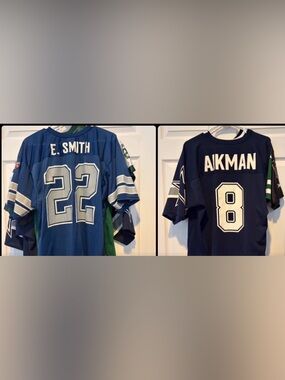 NFL Dallas Cowboys Blue E. ISmith #22 & Aikman #8 vintage 90s Jerseys